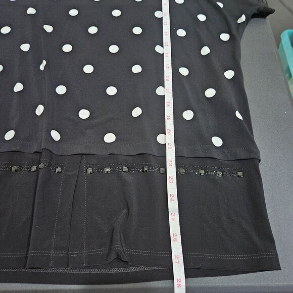 Joseph Ribkoff Womens Polka Dot Tunic Top Sz 12 Black V Neck Embellished Stretch - Picture 8 of 9